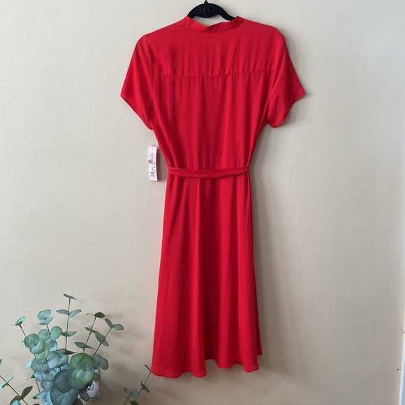 New Bright Orange Nanette Lepore Short Sleeve Tie Waist Fit and Flare Dress 8 - Picture 5 of 8